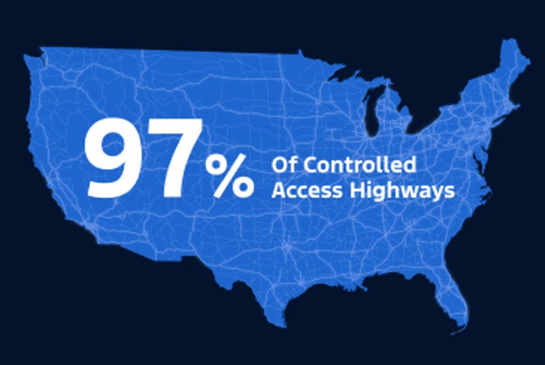 97% of Controlled Access Highways highlighted on blue map with road lines
